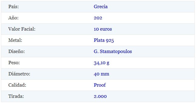 10 euros plata 2025 Grecia Características