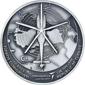 20 liras turcas 2025 helicóptero T625 Gökbey Anverso