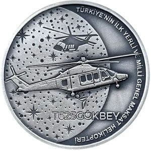 20 liras turcas 2025 helicóptero T625 Gökbey Reverso