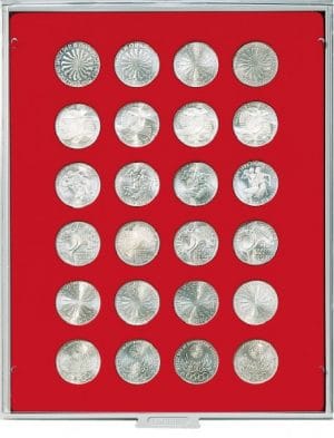 Bandeja para monedas Lindner 24 huecos redondos para monedas de 32,5mm rojo ref. 2110