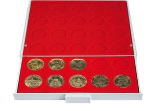 Bandeja para monedas Lindner 30 huecos redondos para monedas de 34mm rojo ref. 2150 (2)