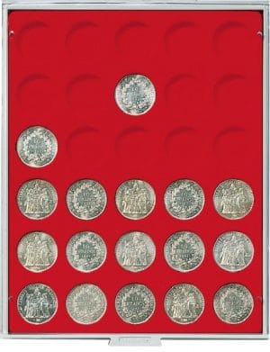 Bandeja para monedas Lindner 30 huecos redondos para monedas de 37mm rojo ref. 2161
