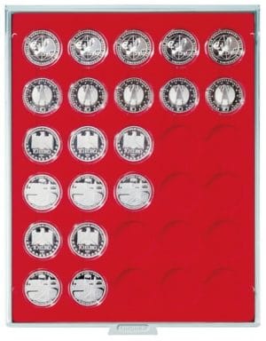 Bandeja para monedas Lindner 30 huecos redondos para monedas en cápsula de 37mm rojo ref. 2537