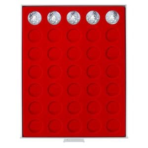 Bandeja para monedas Lindner 35 huecos redondos para monedas de 31mm rojo ref. 2104