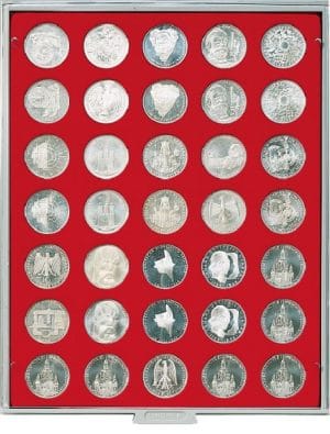 Bandeja para monedas Lindner 35 huecos redondos para monedas de 32,5mm rojo ref. 2111