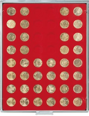 Bandeja para monedas Lindner 48 huecos redondos para monedas de 24,25mm rojo ref. 2549