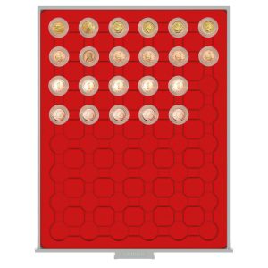 Bandeja para monedas Lindner 48 huecos redondos para monedas en cápsula de 24mm rojo ref. 2524