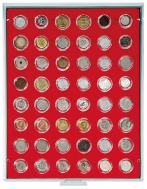 Bandeja para monedas Lindner 48 huecos redondos para monedas en cápsula de 26mm rojo ref. 2548