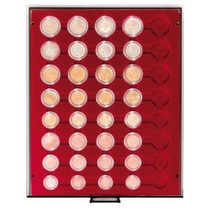 Bandeja para monedas Lindner 5 series moneda euro en cápsula rojo oscuro ref. 2956