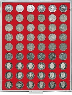 Bandeja para monedas Lindner 54 huecos redondos para monedas de 26,75mm rojo ref. 2109