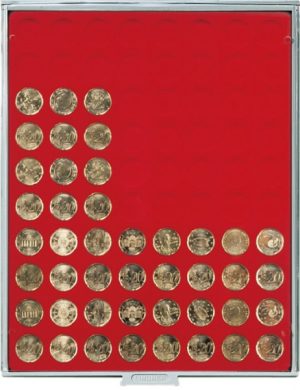 Bandeja para monedas Lindner 80 huecos redondos para monedas de 22,25mm rojo ref. 2580