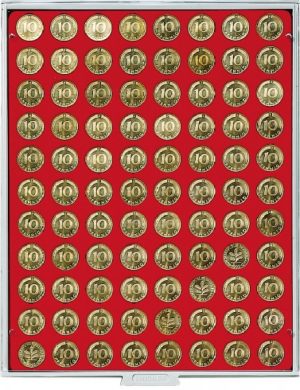 Bandeja para monedas Lindner 88 huecos redondos para monedas de 21,5mm rojo ref. 2510