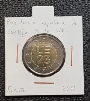 Moneda 2 euros conmemorativa de España 2023 de la presidencia española en el consejo de la UE
