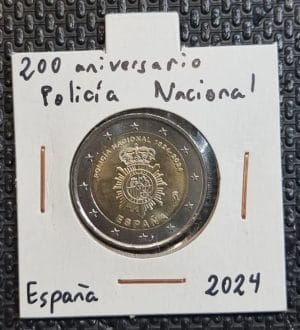 Moneda 2 euros conmemorativa de España 2024 del 200 Aniversario de la Policía Nacional