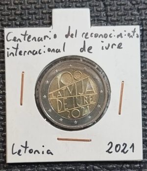 Moneda 2 euros conmemorativa de Letonia 2021 del centenario del reconocimiento internacional de IURE