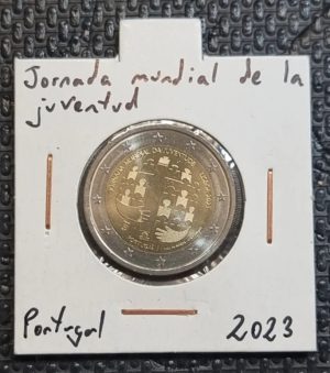 Moneda 2 euros conmemorativa de Portugal 2023 de la jornada mundial de la juventud