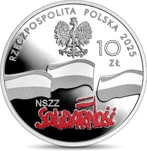 10 zlotys de plata de Polonia de los 45 años del nacimiento del sindicato “Solidaridad” Anverso