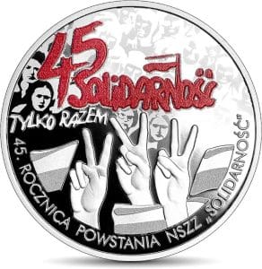 10 zlotys de plata de Polonia de los 45 años del nacimiento del sindicato “Solidaridad” Reverso