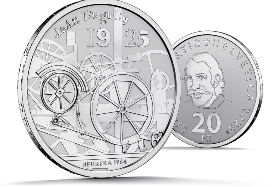 20 Francos de Suiza sobre el centenario del nacimiento de Jean Tinguely