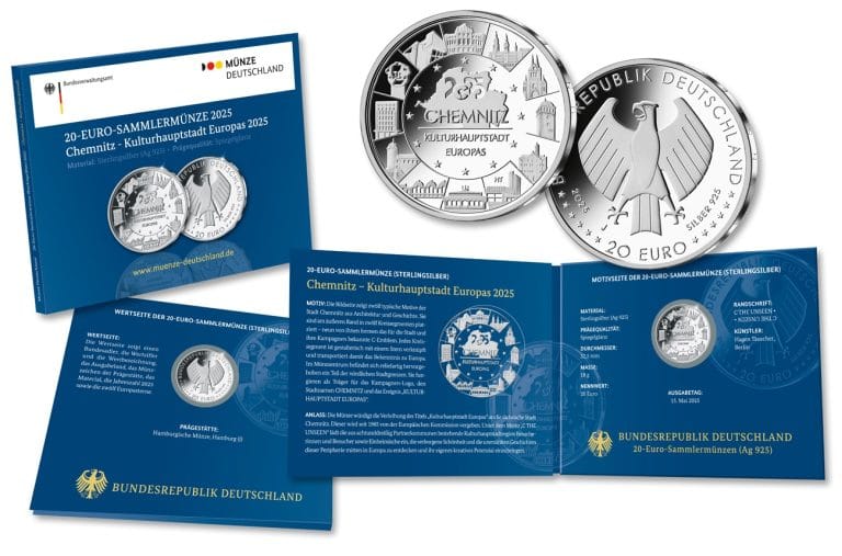 20 euros de plata de Chemnitz Capital Europea de la Cultura Acabado Brillante