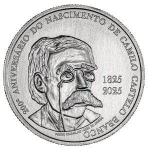 5 euros de Portugal 2025 del 200 aniversario del nacimiento de Camilo Castelo Branco Reverso