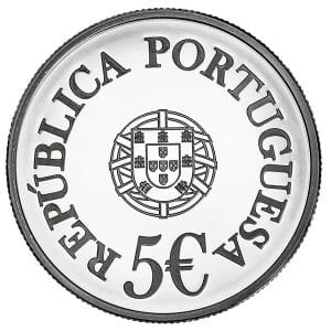 5 euros de plata de Portugal 2025 del 200 aniversario del nacimiento de Camilo Castelo Branco Anverso