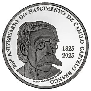 5 euros de plata de Portugal 2025 del 200 aniversario del nacimiento de Camilo Castelo Branco Reverso