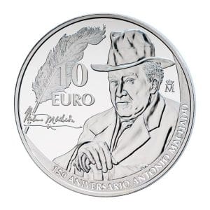10 euros de plata de 2025 del 150 aniversario de Antonio Machado Reverso