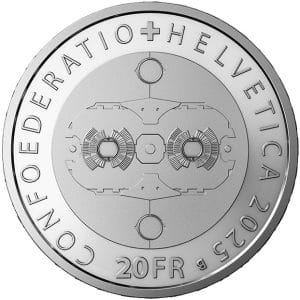 20 francos suizos del Gran Colisionador de Hadrones Reverso