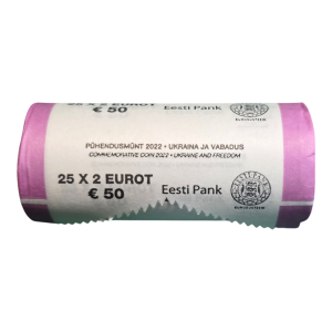 Rollo 25 monedas 2 euros conmemorativa Estonia 2022 de Ucrania y Libertad