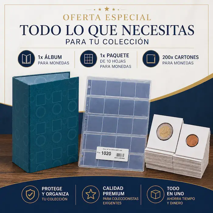 Pack 1 álbum, 10 hojas para monedas y 200 cartones