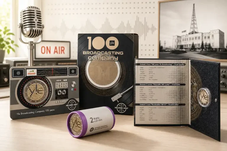 Moneda de 2 euros de Finlandia de 2026 de 100 años de Yle radio difusión en finlandia