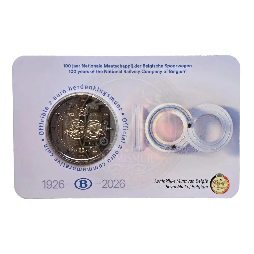 Coincard 2 euros Bélgica 2026 SNCB 100 años Ferrocarril Holandes