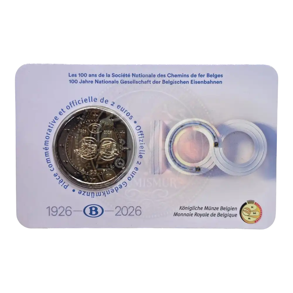 Coincard 2 euros Bélgica 2026 SNCB 100 años Ferrocarril francés