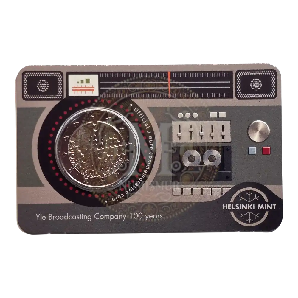 Coincard Moneda 2 euros Finlandia 2026 100 años Yle radiodifusión (1)