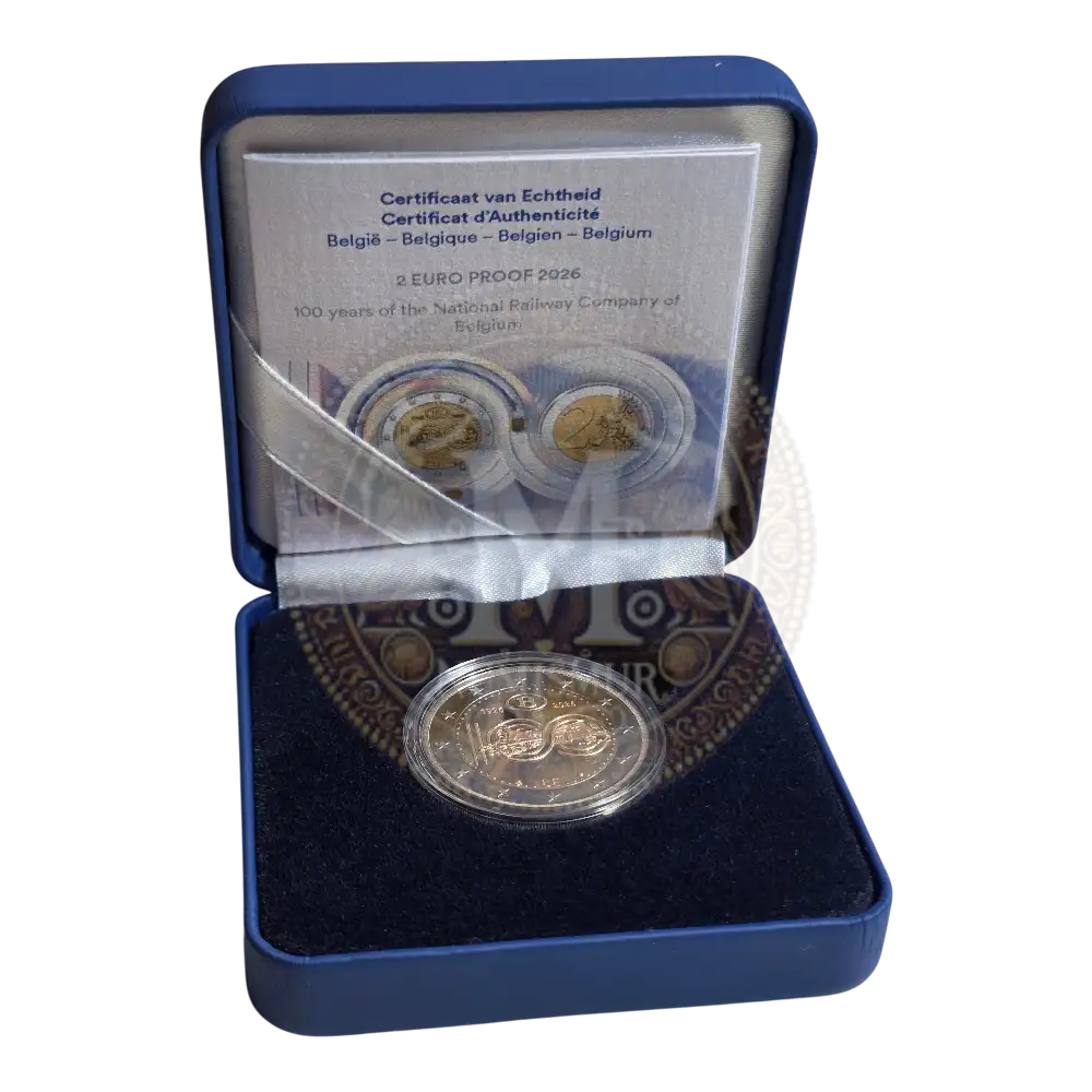 Moneda 2 euros Proof Bélgica 2026 100 años Ferrocarril (1)