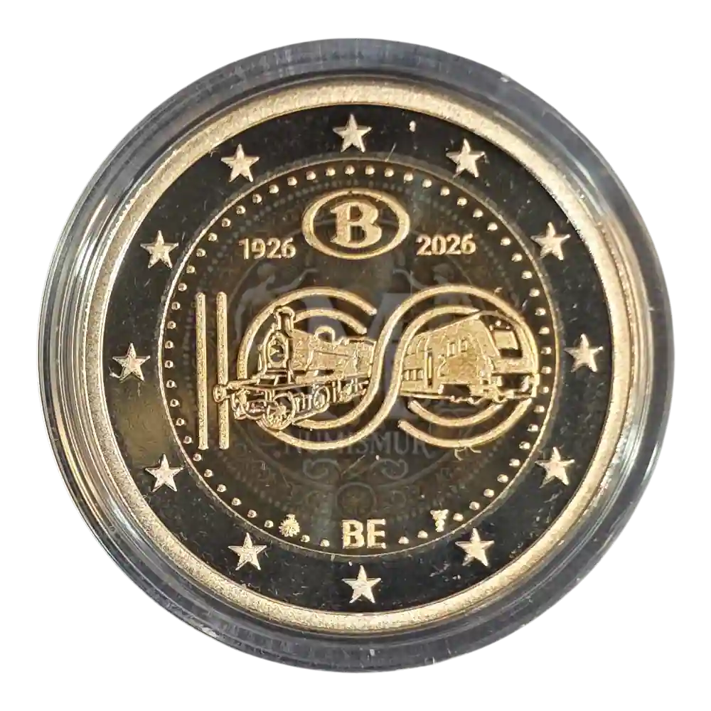 Moneda 2 euros Proof Bélgica 2026 100 años Ferrocarril (2)