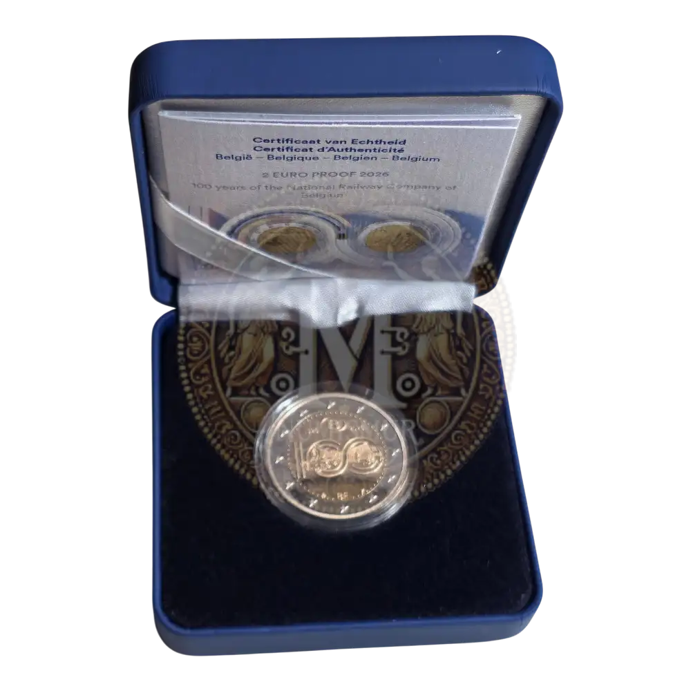 Moneda 2 euros Proof Bélgica 2026 100 años Ferrocarril