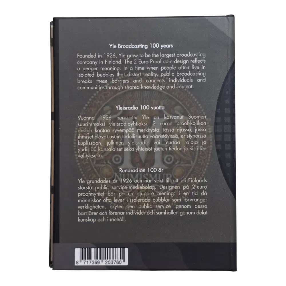 Moneda 2 euros Proof Finlandia 2026 100 años Yle radiodifusión