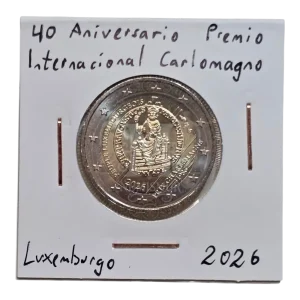 Moneda 2 euros Luxemburgo 2026 40 aniversario Premio Internacional Carlomagno