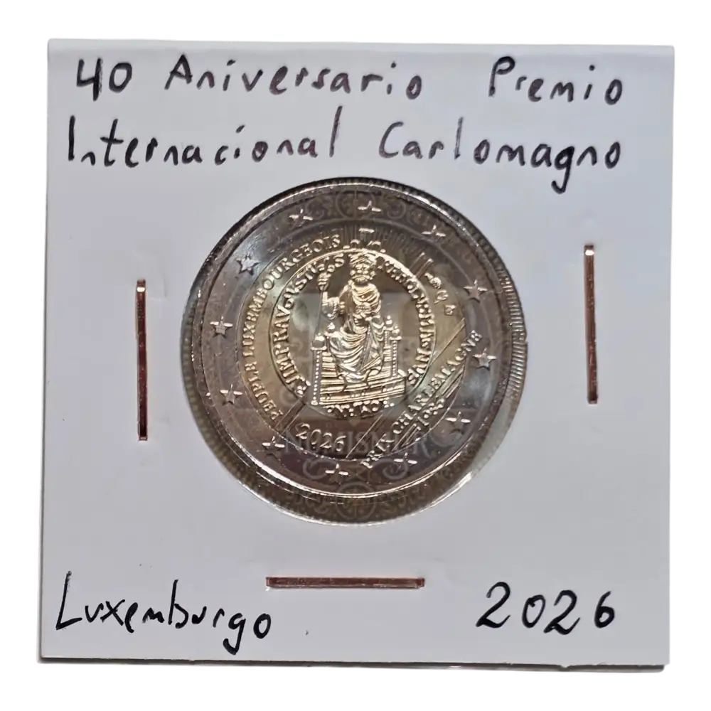 Moneda 2 euros Luxemburgo 2026 40 aniversario Premio Internacional Carlomagno