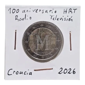 Moneda 2 euros Croacia 2026 100 aniversario HRT - Radio Televisión