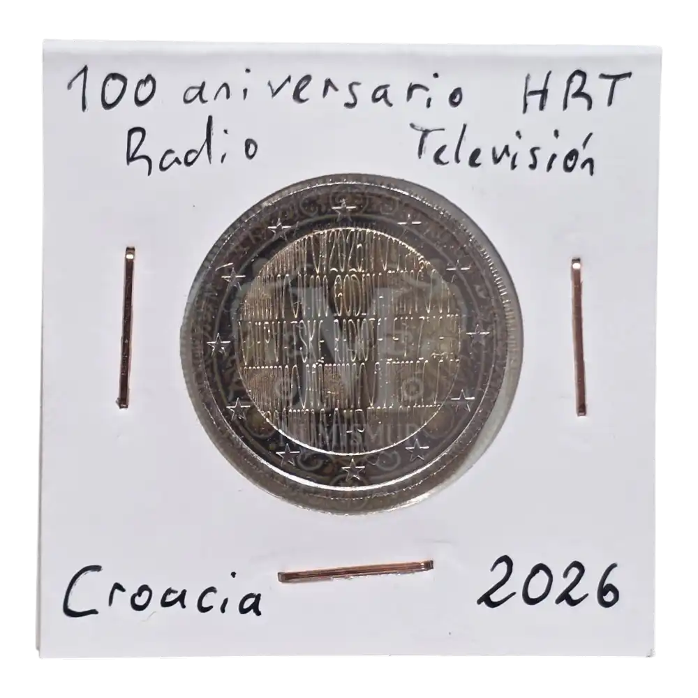 Moneda 2 euros Croacia 2026 100 aniversario HRT - Radio Televisión