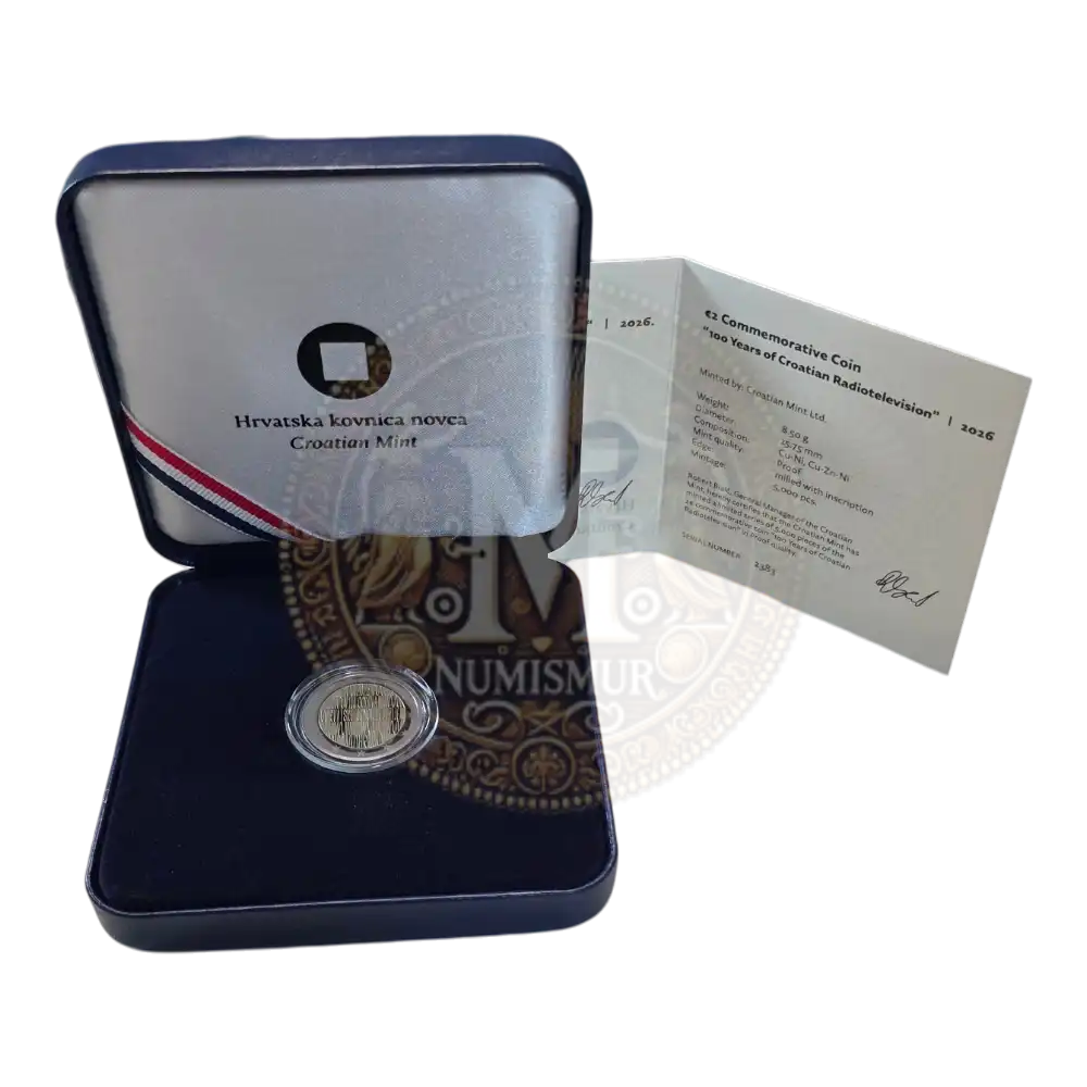 Moneda 2 euros Proof Croacia 2026 100 aniversario HRT Radio Televisión (1)