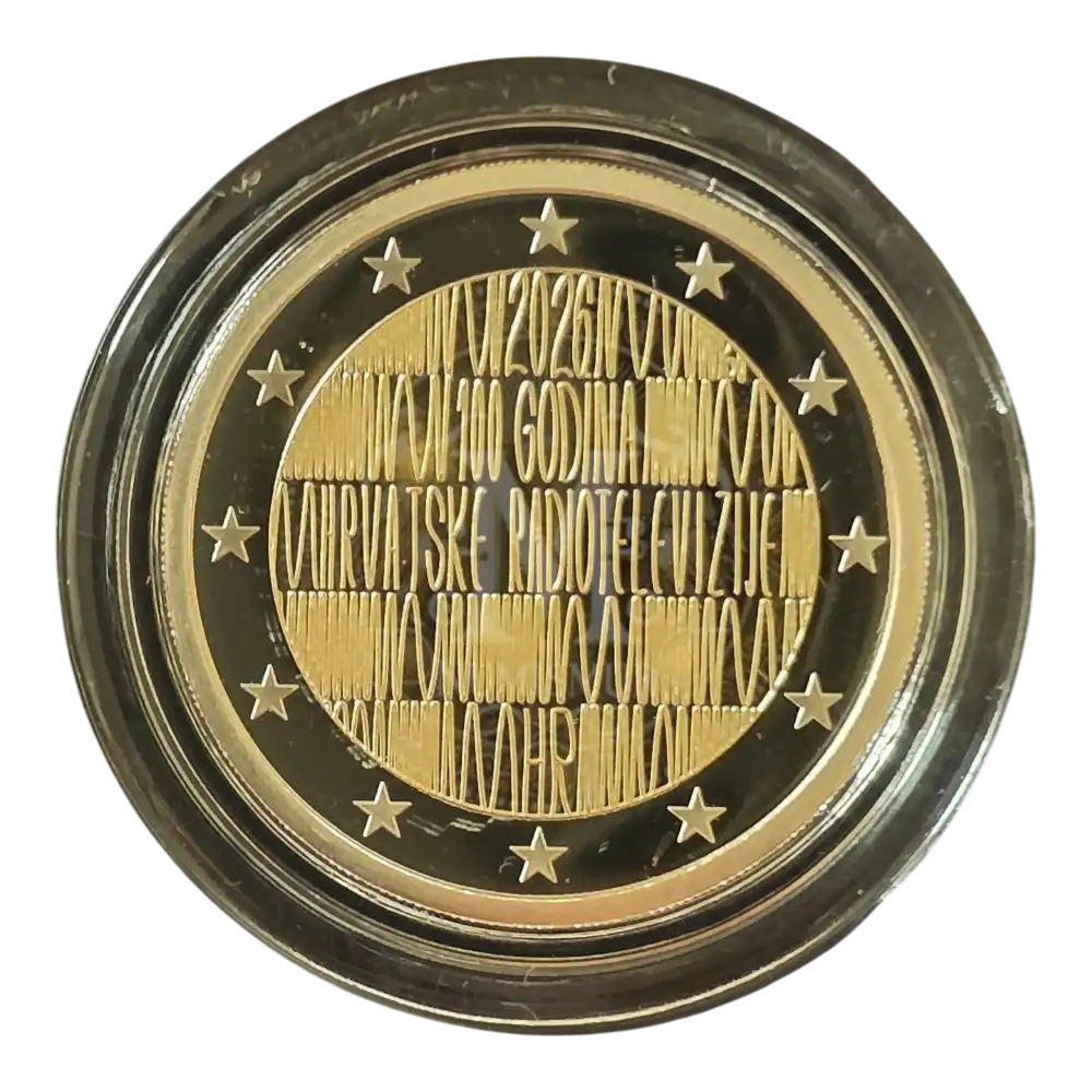 Moneda 2 euros Proof Croacia 2026 100 aniversario HRT Radio Televisión (3)